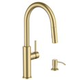thumbnail image 1 of Grifo de cocina FORIOUS, moderno, dorado cepillado con dispensador de jabón, 1 of 8