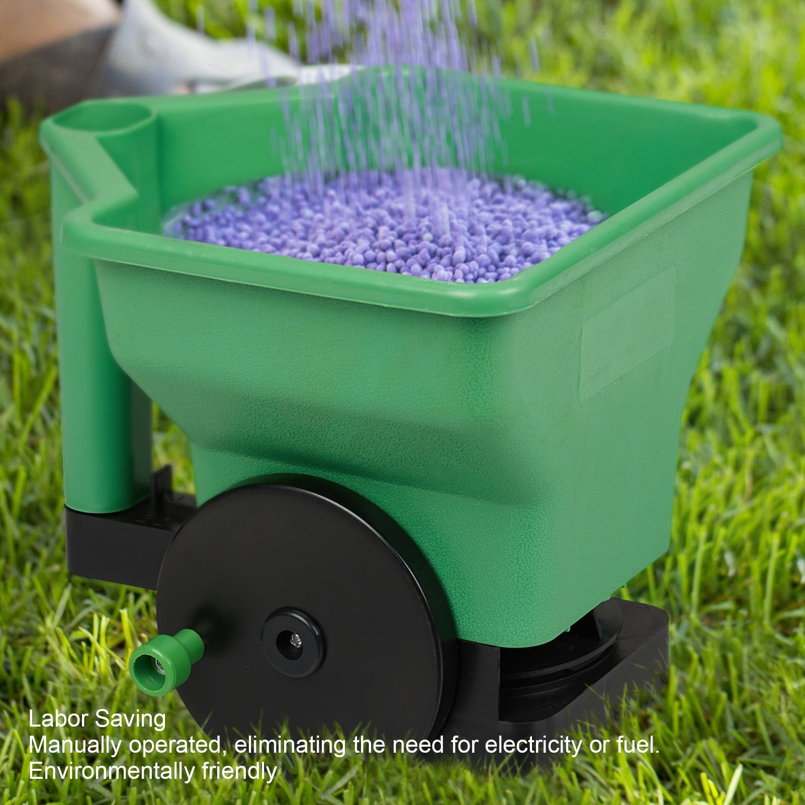 BIMZUC Hand Spreader 3L Capacity Small Manual Handheld Lawn Garden Fertilizer Spreader for Seed Salt Green 9.4 inches / 24 cm