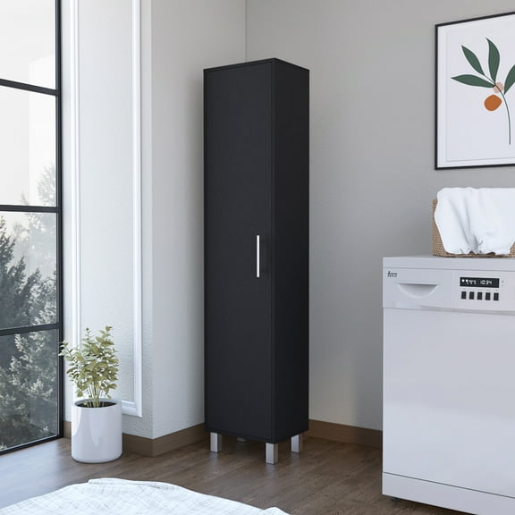 Cterwk Single Door Storage Cabinet 5 Shelf and Hanger, Black