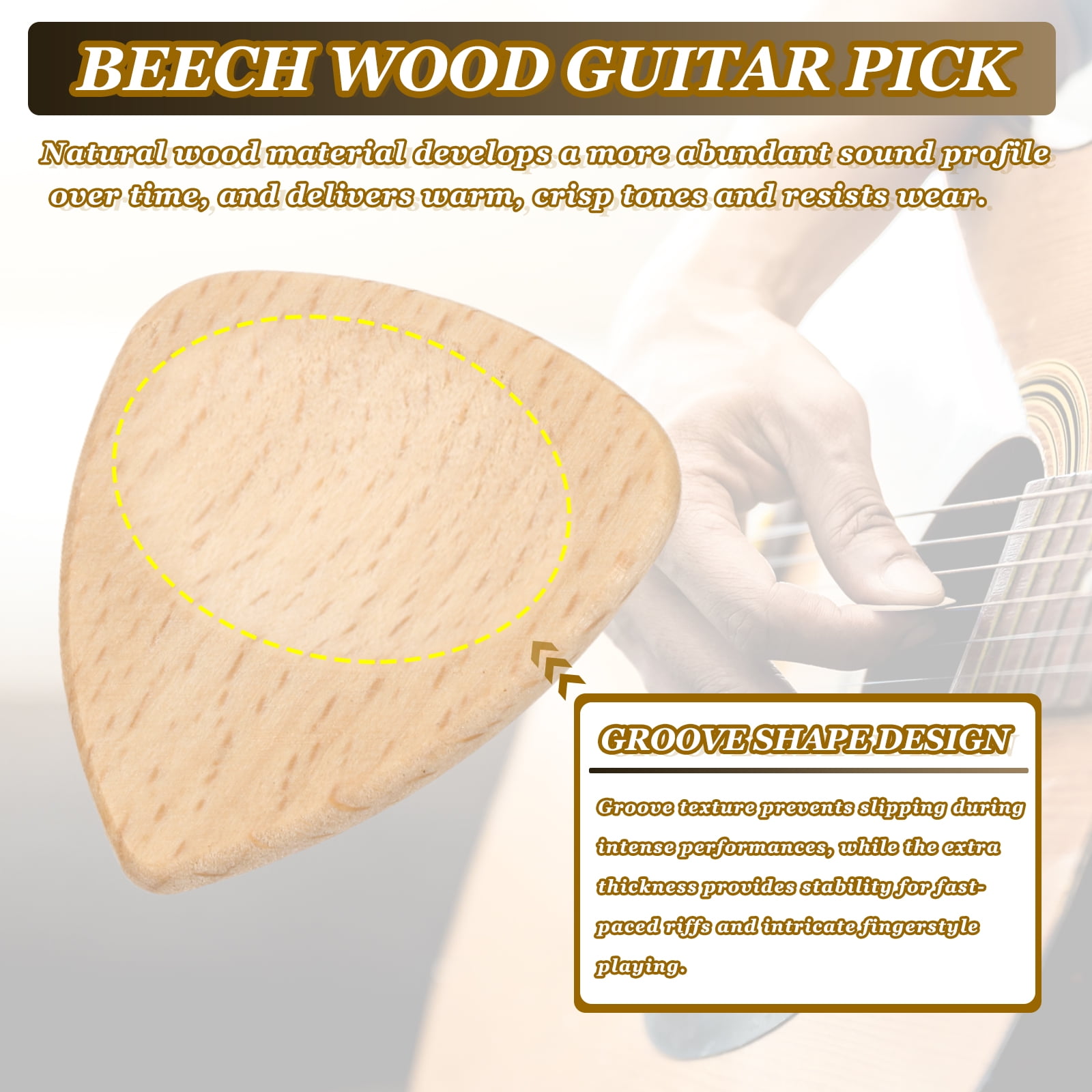 Uxcell 24 Pcs Wood Guitar Pick, 3.0mm Ultra Heavy Gauge Beech Wood Groove Shape Guitar Picks for Electric and Acoustic Guitars, Light Tawny