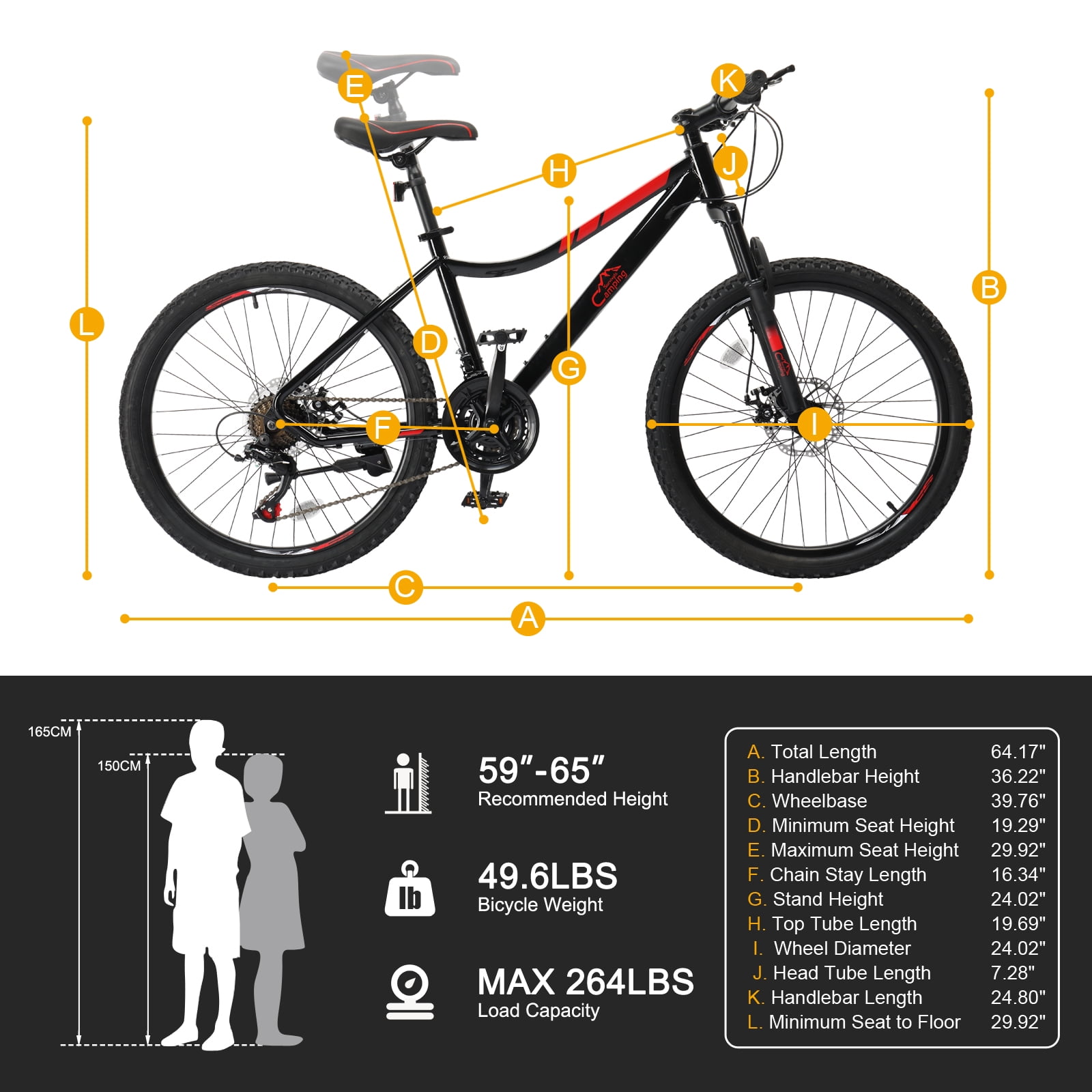 Ktaxon 24" Mountain Bike with Shimano 21 Speed, Disc Brakes, Black Red