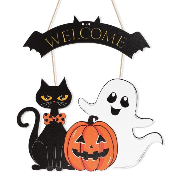 Halloween Decoration Wooden Ghost Door Halloween Wreath for Front Door Sign Hanging Indoor Outdoor Spooky Wreath for Home Wall Porch Party Decor