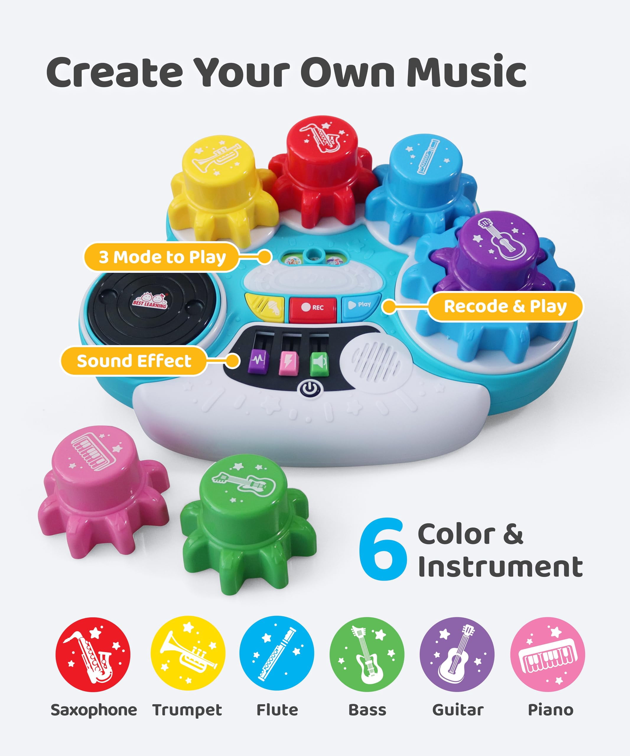 BEST LEARNING Music Gear Mixer Kids DJ Mixer Toy with 6 Sounds and 4 Game Modes Ages 3 and Up