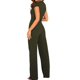 thumbnail image 3 of Gibobby pantalones holgados de oficina Mono casual de cintura alta para mujer con diseño de corte anudado y manga corta(Verdinegro， L), 3 of 5