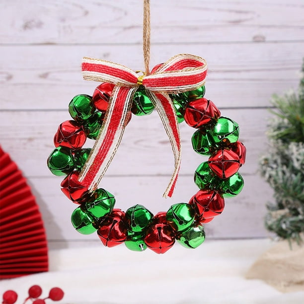 Seyotauo Christmas Jingle Bell Wreath Christmas Tree Ornaments Craft Kit Jingle Bell Metallic Chenille s Glitter Pompoms Ribbon Cotton Rope for Kids Holiday DIY Xmas Tree Artwork