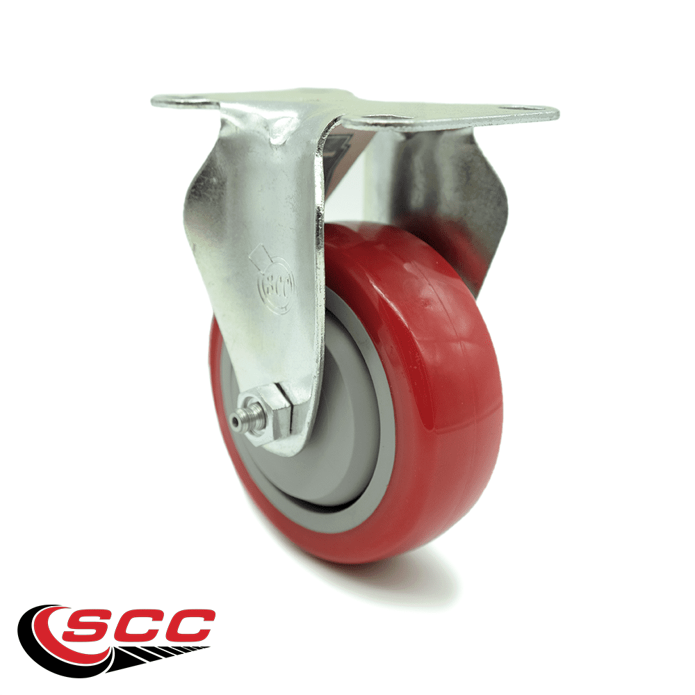 3.5 Inch Red Polyurethane Wheel Rigid Top Plate Caster Service Caster Brand