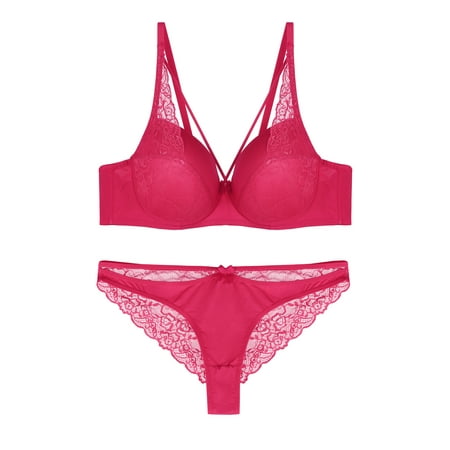 

Unique Bargains Women s Plus Size 2 Piece Sexy Sheer Lace Matching Bras and Panty Set