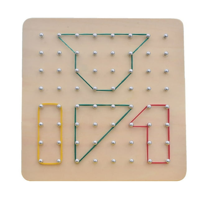 Royalbelle 79pcs/88pcs Wooden Geoboard with Rubber Bands Math Pattern Blocks Geo Board with Pattern Cards Educational Toy for Kids Birthday Gifts