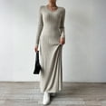 thumbnail image 5 of Knitted Maxi Dress Women Elegant Party Autumn Winter O Neck Long Sleeves Sexy Slim Long Dresses Casual Holiday Street Dress Elegant Party Dresses 2025 Khaki XL, 5 of 5