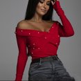 thumbnail image 3 of Women`s Fashion Smart Nature One Shoulder Backless Solid Color Long Sleeve Polyester Top(Red,S), 3 of 6