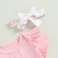 thumbnail image 4 of Okbabeha Newborn Baby Girl Pink Bunny Outfit Long Sleeve Romper Rabbit Suspender Skirt Overall Dress Headband My 1st Easter Outfit, 4 of 5