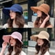 thumbnail image 2 of Sombrero vacío de verano para mujer, visera de ganchillo tejida, con lazo grande en la espalda, protección Uv, ala ancha ondulada, gorra de playa calada plegable, 2 of 3