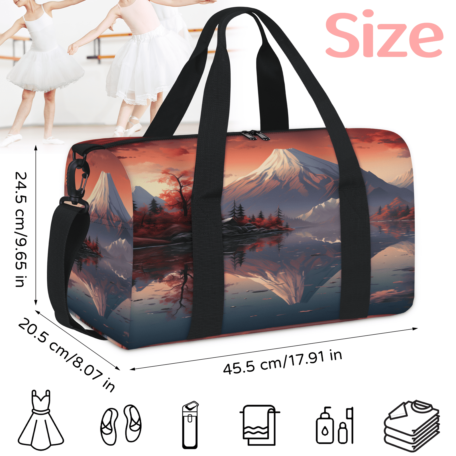 Herdesigns Japanese Art Gym Bag for Women, Duffle Bag for Travel Sport, Japanese Theme Lightweight Waterproof Carry on Weekender Dance Yoga Workout Bags