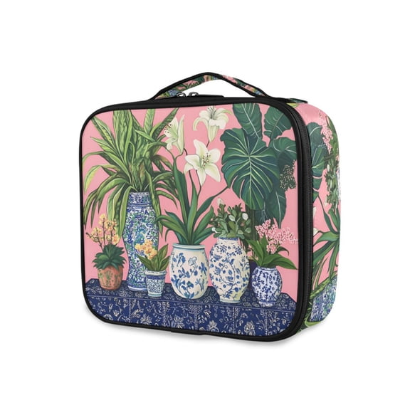 FORMRS Travel Makeup Bag Large Capacity Train Case Cosmetic Organizer with Adjustable Dividers, Floral Vase