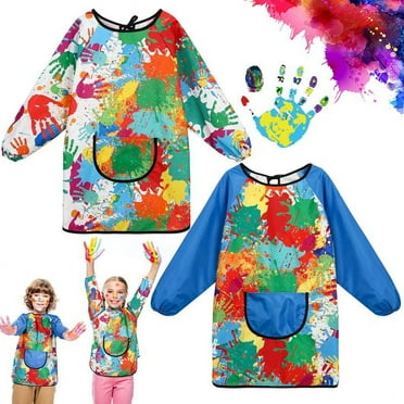 sixwipe 2 Pack Kids Art Smocks - Long Sleeve Painting Aprons with Oversized Pockets for Ages 7-11, Waterproof Artist Smock for School, Crafts & Cooking