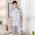 thumbnail image 1 of REDHOTYPE Solid Striped Men Pajama Sets Spring Summer Ultra-thin Ice Silk Men's Pajamas Set Soft Comfortable Pijamas Pyjama Homme, 1 of 4