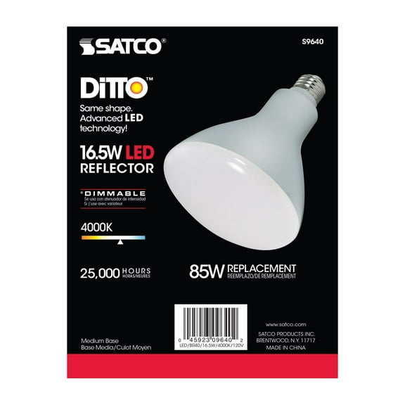 6 Pack - Satco 16.5 watt; LED BR40; 4000K; 103' Beam Spread; Medium Base; 120 Volts; Dimmable - S9640