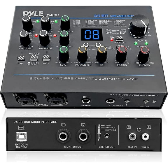 Pyle PMUX9 Professional USB Audio Interface RCA Inputs Ultra Low Noise Design, Compact