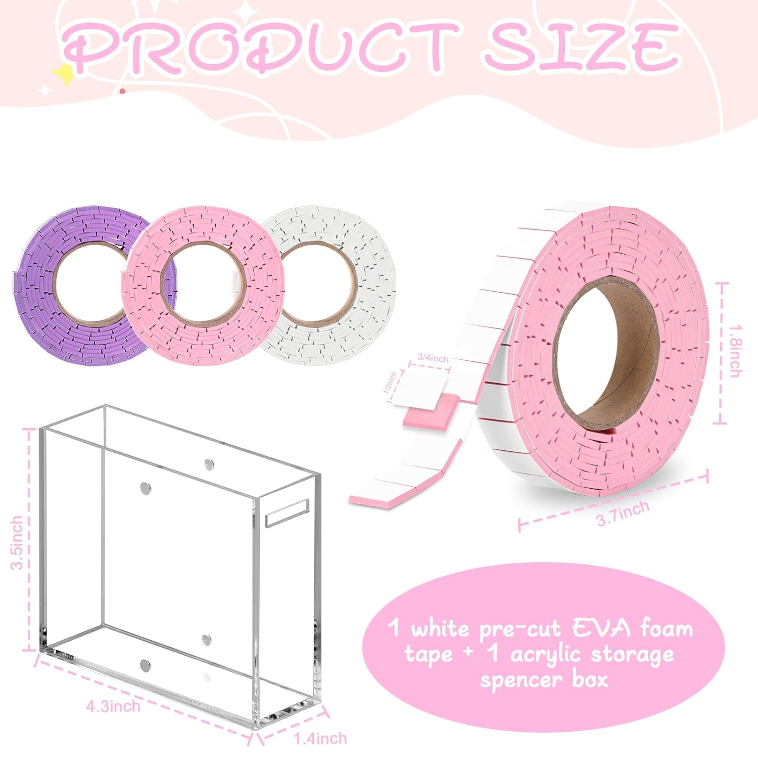 168 Pcs Foam Tape Craft Double Sided Precut 3/4 X 1/2 Inch 3D Adhesive Foam Squares Self Adhesive Dots Purple for Halloween Christmas DIY Crafts Art Sewing Supplies (1 Tape, White)