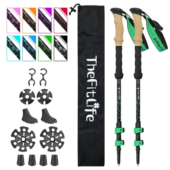 Bastones de trekking TheFitLife, de fibra de carbono, plegables, verdes