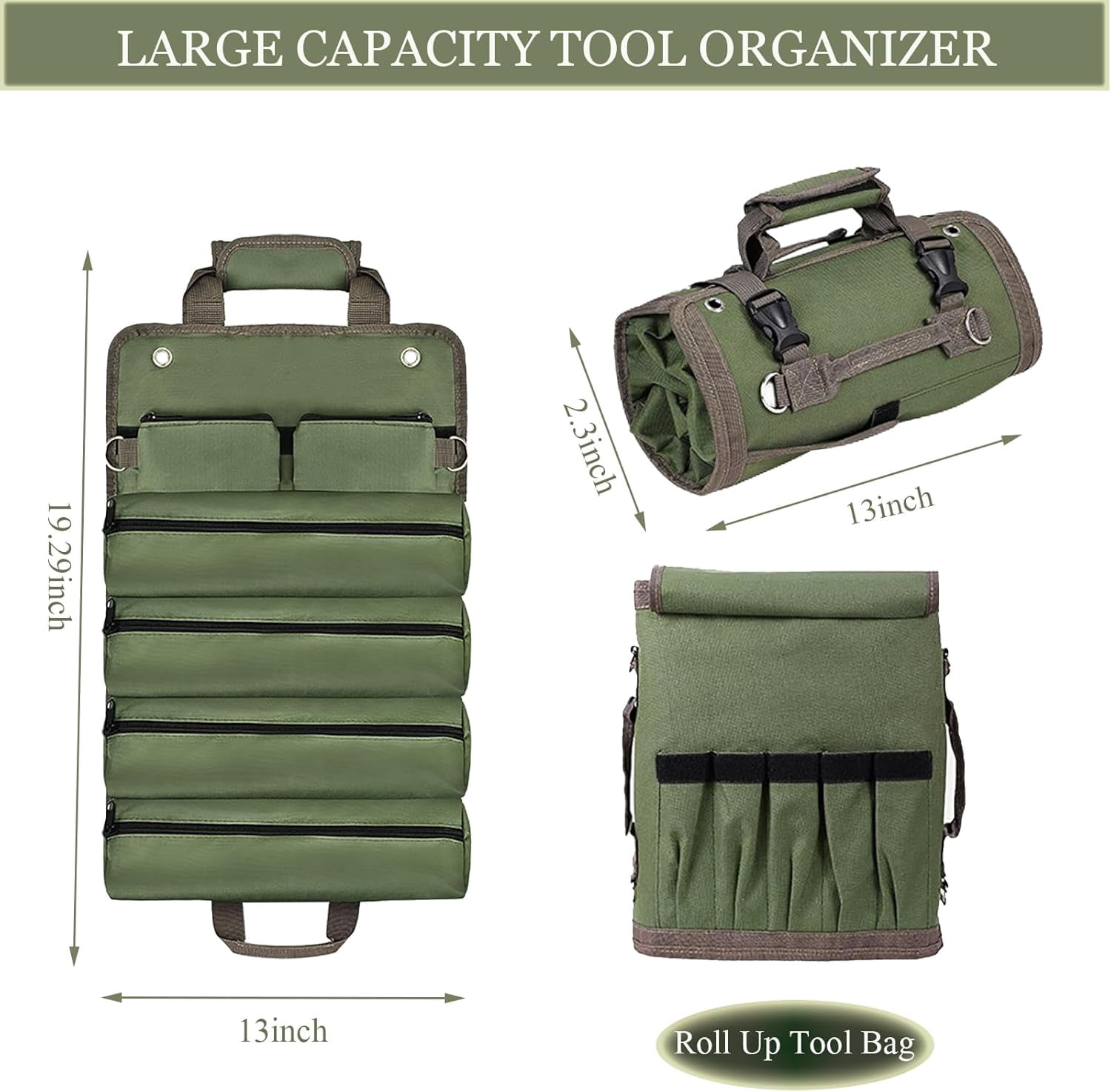 Tool Organizer Bag, Foldable Roll Up Bag Organizer w/ 2 Detachable Pouches, Heavy Duty Tool Storage Organization for Mechanic Carrying Toolbag, Dad Men Birthday Father Day, Gifts for Him (Black)