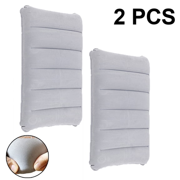 Inflatable Pillow, Pack of 2 Compressible Pillow Comfortable Blow Up Flocking Napping Pillow Ergonomic Neck & Lumbar Support for Camping Office Travel Car Flight