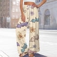 thumbnail image 2 of WTOBBY Women's Casual Halloween Print Elastic Waist Drawstring Pockets Wide Leg Straight Trousers, Seasonal Novelty Comfort Pants,Beige L, 2 of 6