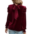 thumbnail image 3 of Women 2023 Puff Long Sleeve  Velvet  Casual Loose Shirts Tops Work Office Solid Top, 3 of 9
