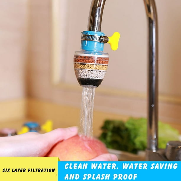 Filtro de agua para grifo | Purificador de agua para cocina y baño con filtración de 6 etapas | Diseño a prueba de salpicaduras y ahorrador de agua | Compatible con grifos redondos estándar