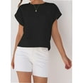 thumbnail image 5 of Womens Short Sleeve T-Shirts Round Neck Rolled Dolman Sleeve Tops Solid Casual Cropped Tees, 5 of 7
