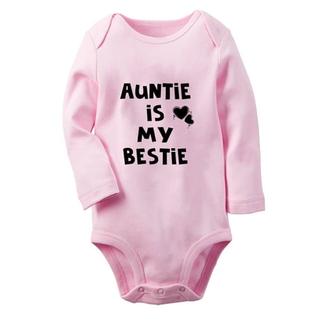 

iDzn® Auntie Is My Bestie Funny Rompers Newborn Baby Unisex Bodysuits Infant Jumpsuits Toddler Kids Long Sleeve Oufits (Pink 6-12 Months)