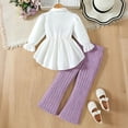 thumbnail image 4 of Mifsaly Little Girls 2 Piece Outfits Set Long Sleeve Button Down Peplum Shirt Tops and Ribbed Flare Pants Kids Fall Spring Clothes for School Daily Wear Fashion Boutique Suit, 4 of 9