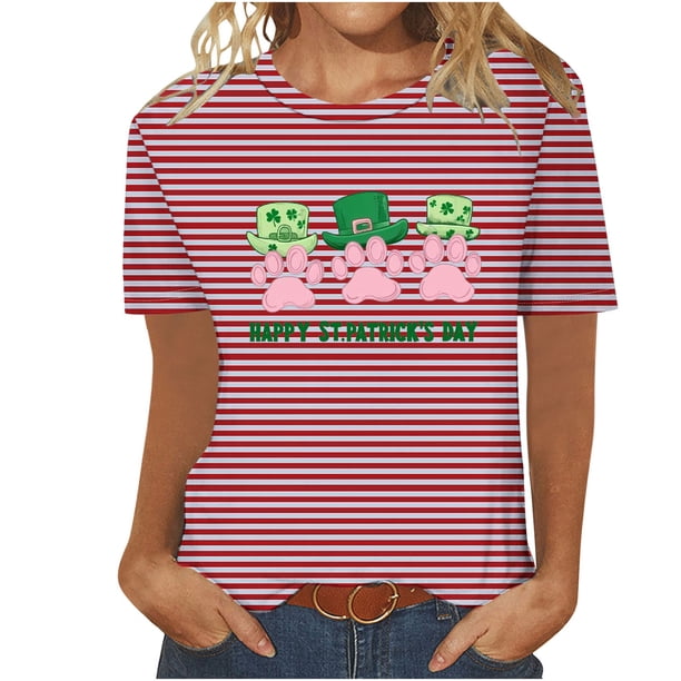 Camisetas Casuales de Mujer Nueva Moda Impresa Cuello Tripulado Manga Corta, Top Ligero para Diario Y Fiesta