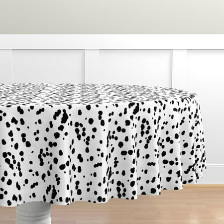 

Cotton Sateen Tablecloth 70 Round - Animal Print Dog Dalmatian Spots Black White Puppy Dots Print Custom Table Linens by Spoonflower