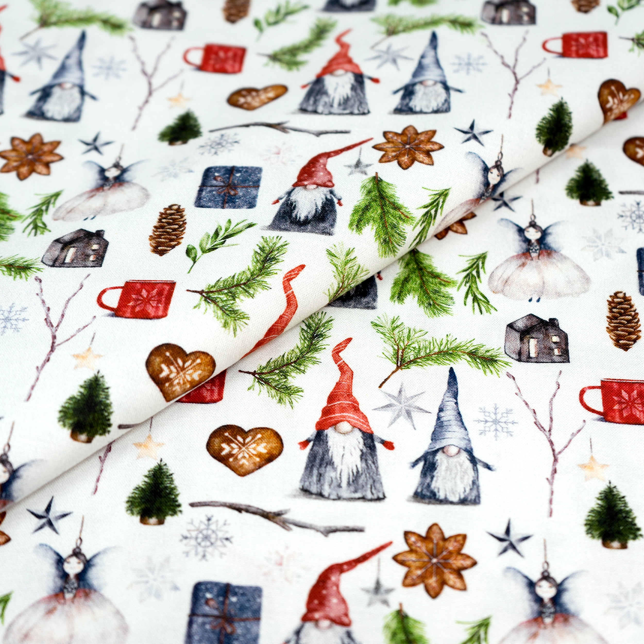 Singer Fabrics, 100% Cotton, Christmas Collection, Quilting Sewing Fabric, Christmas Gnome Ornament , Cut by Yard