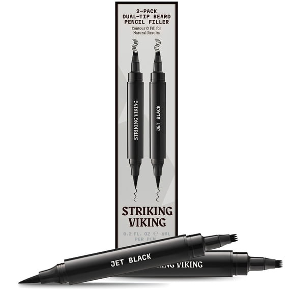 Striking Viking Beard Filler Pen Jet Black 2 Pack Waterproof Dual Tip Beard Shaping Pen