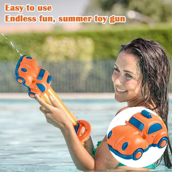 Car Themed Double Barrel Water Cannon, High-Pressure Pull Action Blaster for Summer Backyard Play, Fun Vehicle Shaped Outdoor Water Toy Orange