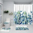 thumbnail image 6 of 4pcs Blue Green Plant Shower Curtain Set Leaf Flower Black and White Floral Bathroom Home Decor, 6 of 11