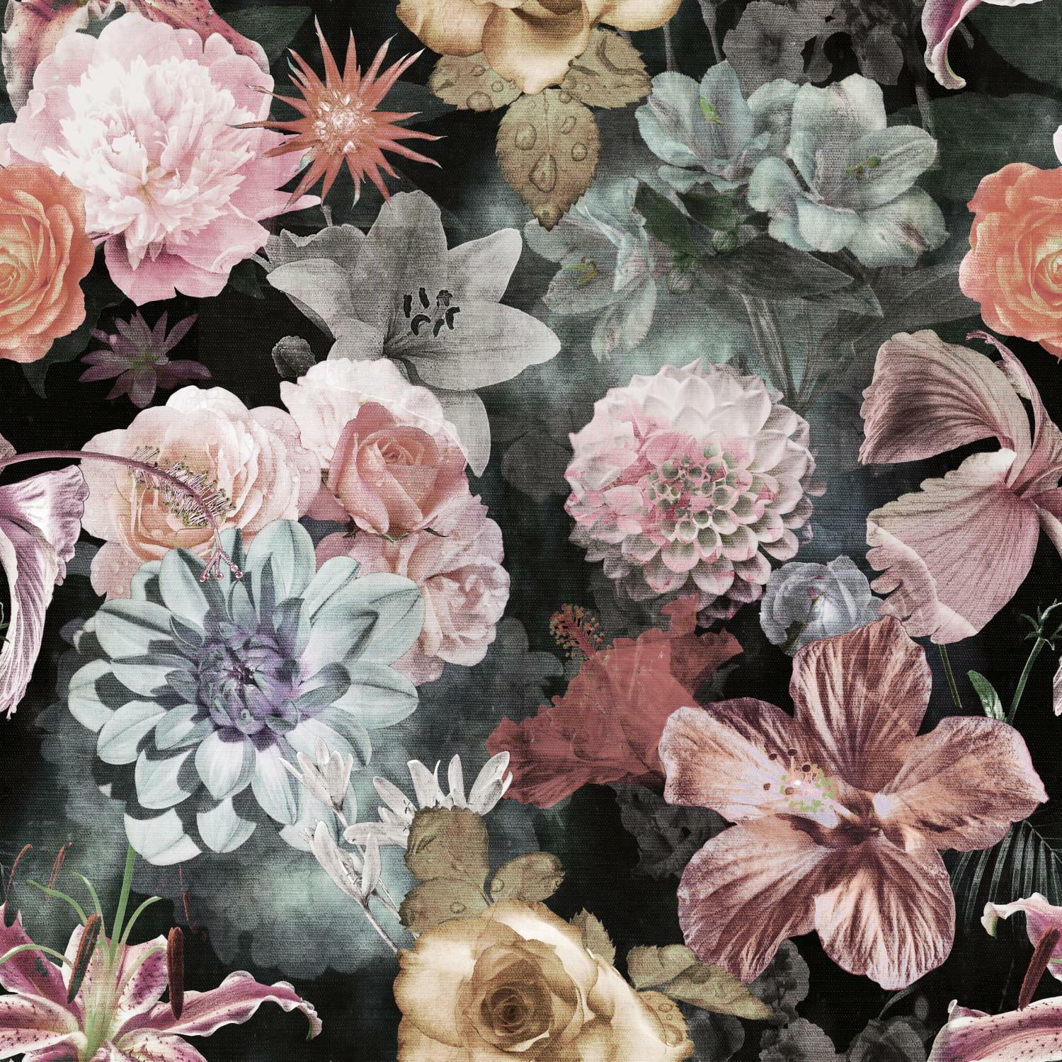 RoomMates Black Vintage Floral Blooms Peel and Stick Wallpaper