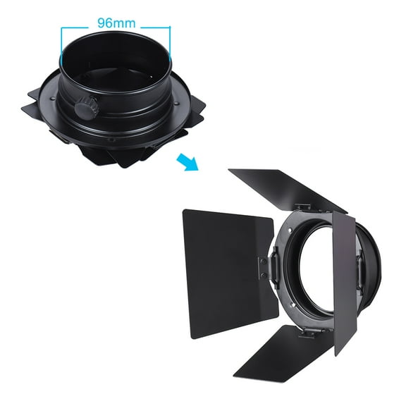 96mm Universal Mount Metal Bardoor Barn Door Barndoor with Honeycomb Grid 4pcs Color Gel Filters for Neewer Godox 180W 250W 300W Andoer MD-250 MD-300 Studio Strobe Flash Light Monolight
