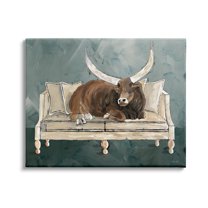 Stupell Industries Longhorn Bull Laying Living Room Couch Green Gray, 30 x 24, Design by Cindy Jacobs