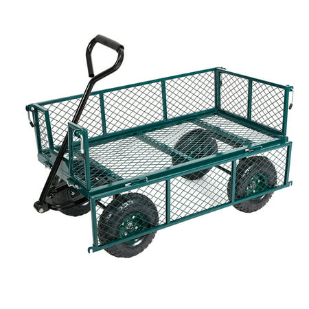 Karmas Product Garden Utility Wagon Yard Metal Cart-550lbs Weight Capacity with Removable Side Collapsible Wagon Cart Heavy Duty Wheelbarrow Cart for