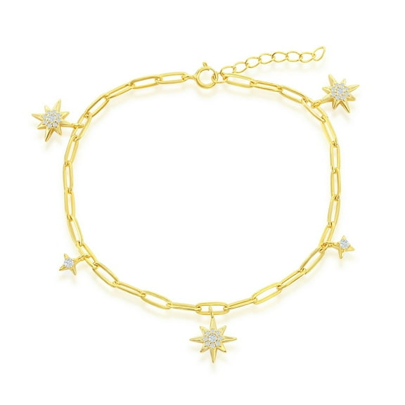 TheJewelryHut Designer Sterling Silver North Star CZ Paperclip Bracelet - Gold Plated