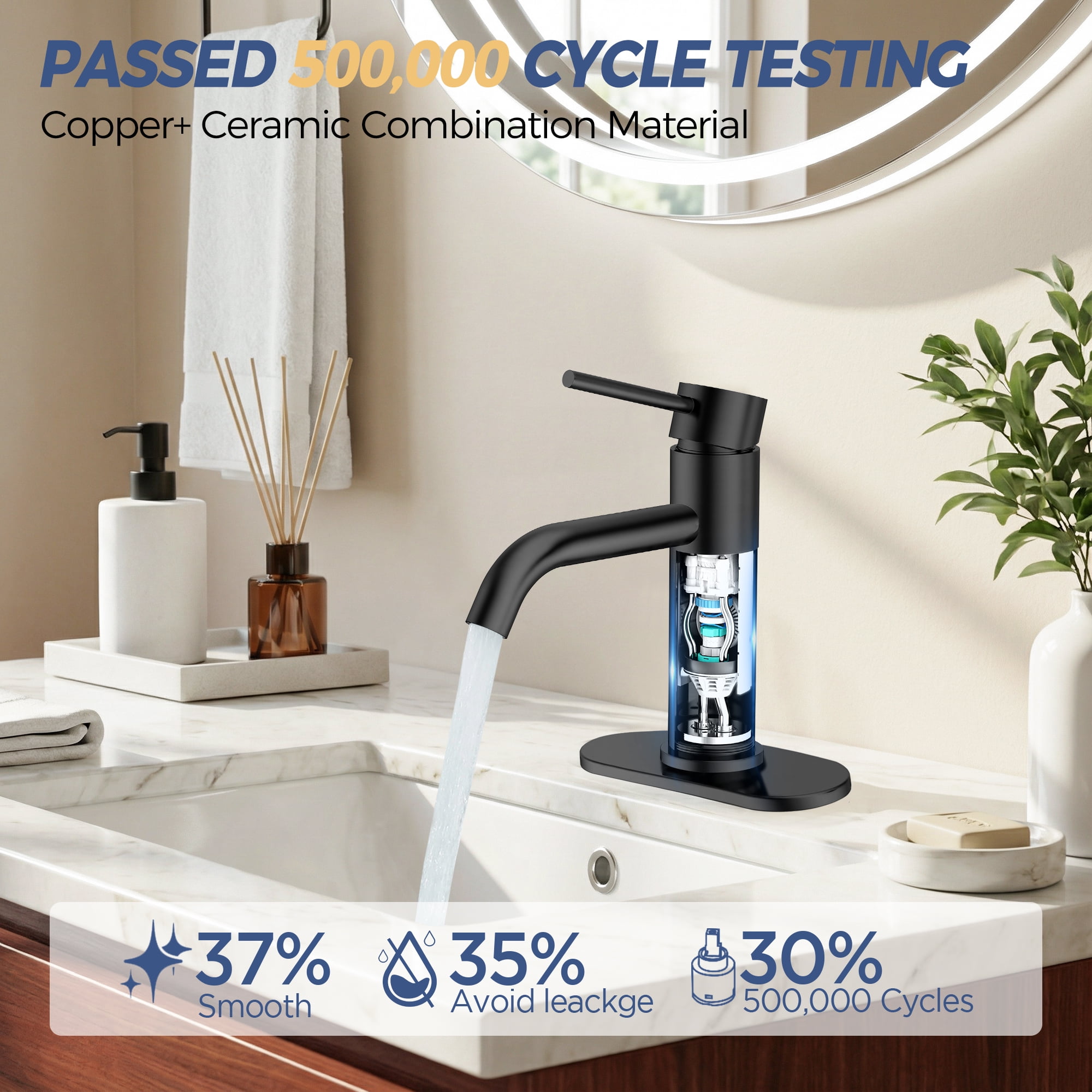 TVOFEK Black Bathroom Faucet 3 Hole, Single Handle Bathroom Sink Faucets with Metal Pop up Drain, Deck Plate and Supply Hoses for Vanity RV Restroom