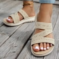 thumbnail image 2 of longantii Flat Sandals for Women Breathable Mesh Sports Athletic Casual Slippers Sandals Lightweight Non Slip With Arch Support Beige, 2 of 5