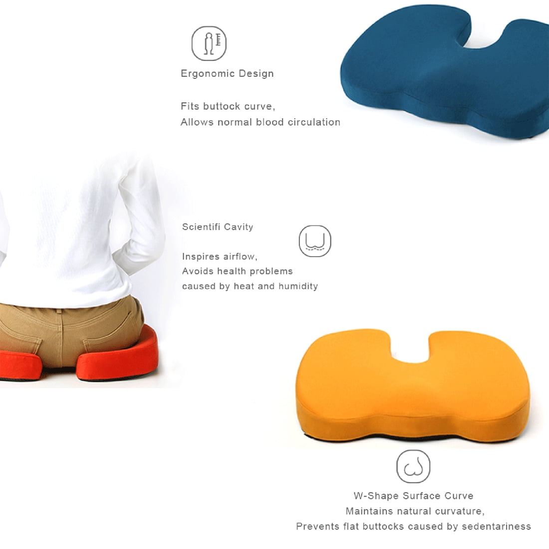 Art3d Gray 18 in. x 14.2 in. Premium Sciatica Back Pain Relief Orthopedic Memory Foam Coccyx Seat Cushion (1-Pack)