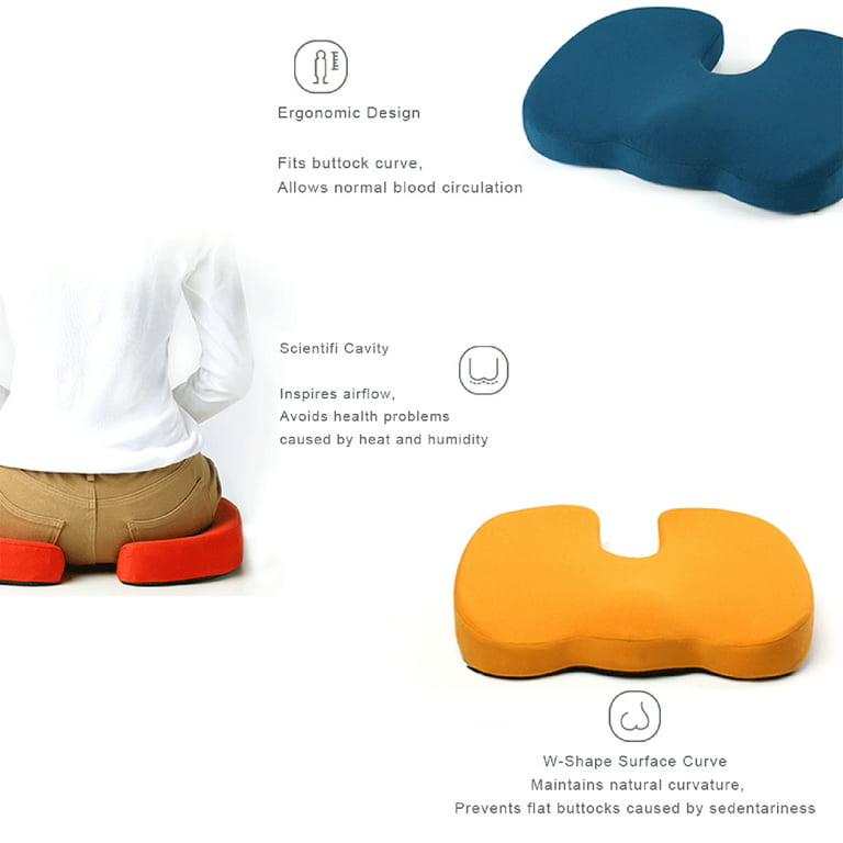 Seat Cushion Memory Foam - with Orthopedic Design to Relieve Coccyx, Sciatica in