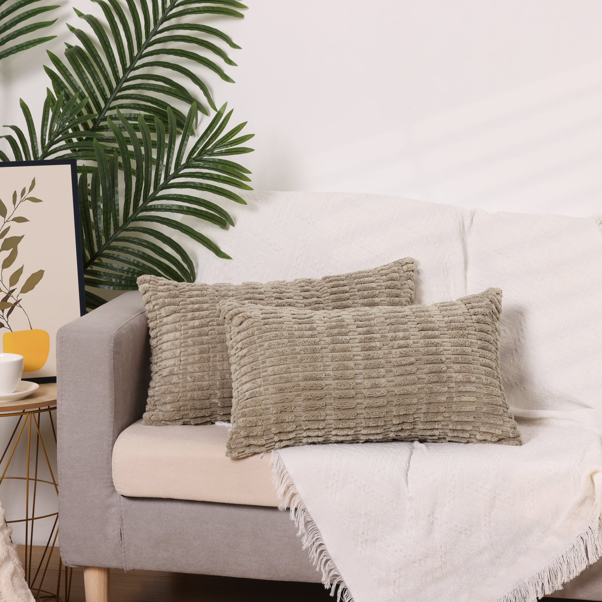 Unique Bargains Corduroy Soft Square Cushion Covers Modern Throw Pillow Covers (2 Count) Brown 12"x20"