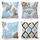 thumbnail image 1 of Juego de 4 fundas de cojín decorativas de color azul y café de la nueva serie Living, 18 x 18 pulgadas Feliz Sencillez, 1 of 5