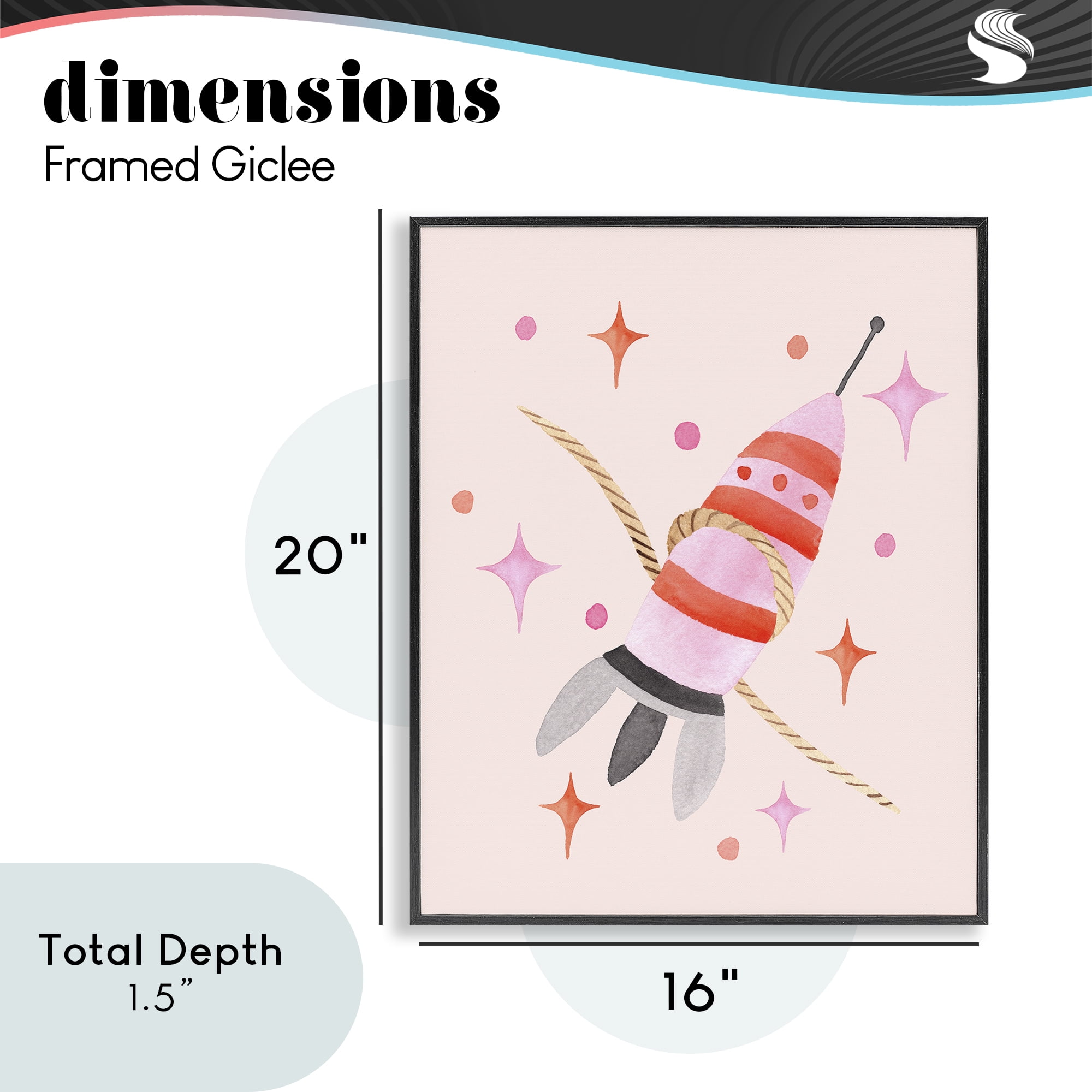 Spaceship with Lasso Black Framed Giclee Art, design by Nina Jacobs